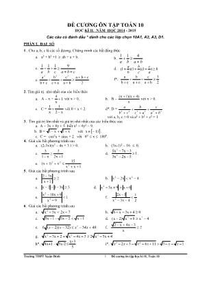 Đề cương ôn tập học kỳ II môn Toán Lớp 10 - Năm học 2014-2015